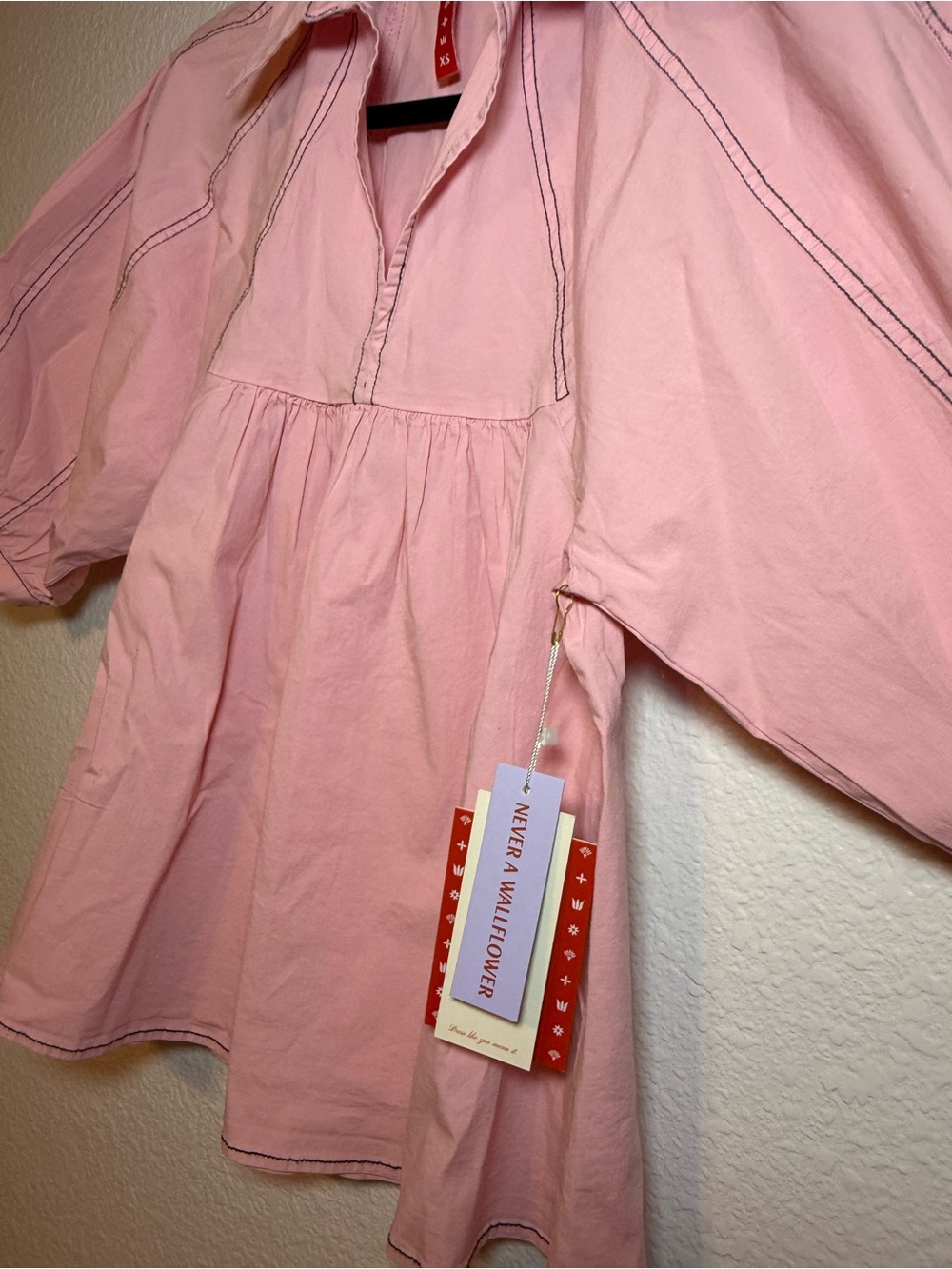 Wallflower Light Pink Split-Neck Peasant Blouse - Picture 3 of 7